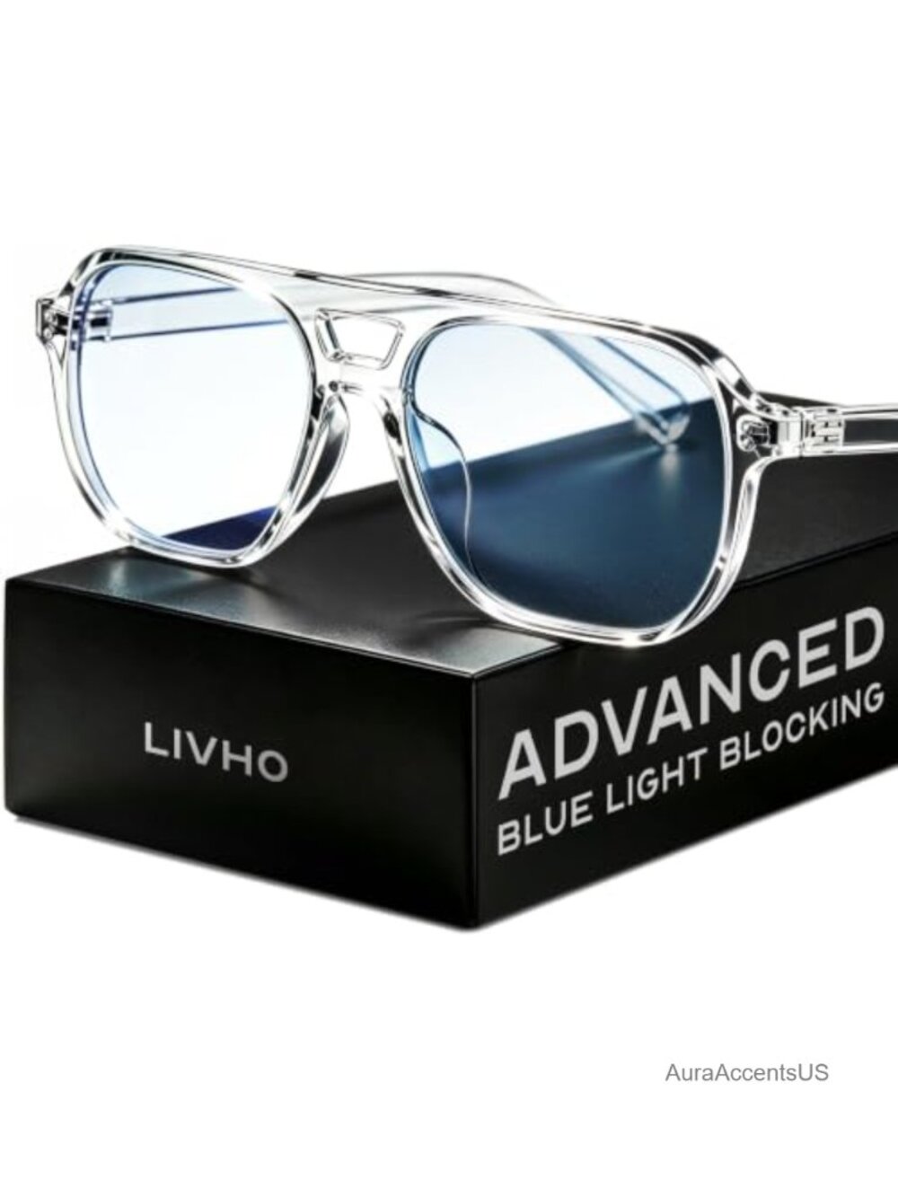 Retro Aviator Blue Light Blocking Glasses Rectangle Computer Eyeglasses Case